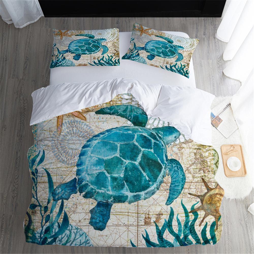 Marine Blueea Turtle3D Customized Duvet Cover Bedding Sets