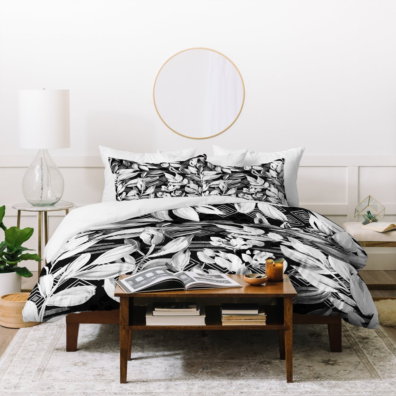 Marta Barragan Camarasa Black and white plants with geometric Duvet Cover