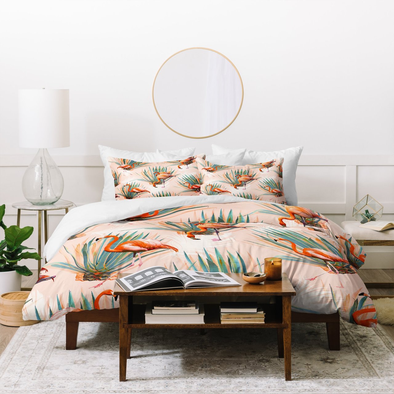 Marta Barragan Camarasa Flamingos pattern with cactus Duvet Cover