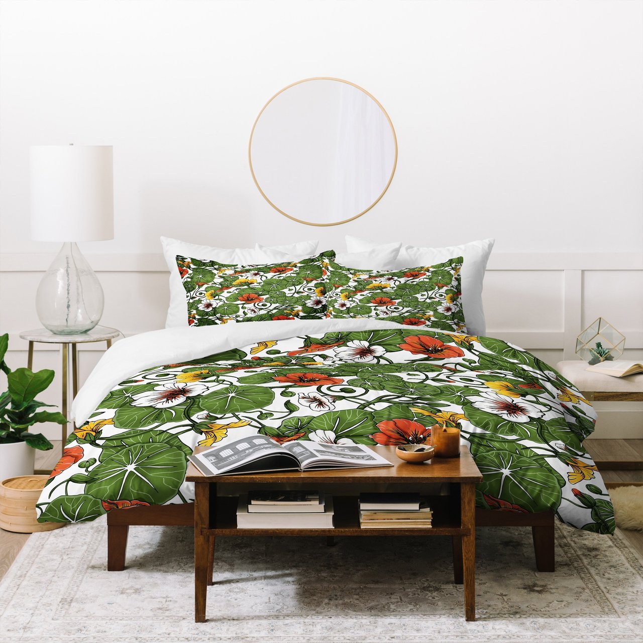 Marta Barragan Camarasa Flowering garden nasturtiums Duvet Cover