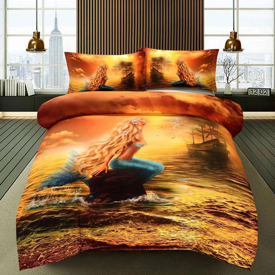 Mermaid On Rock 3D Customized Duvet Cover Bedding Sets