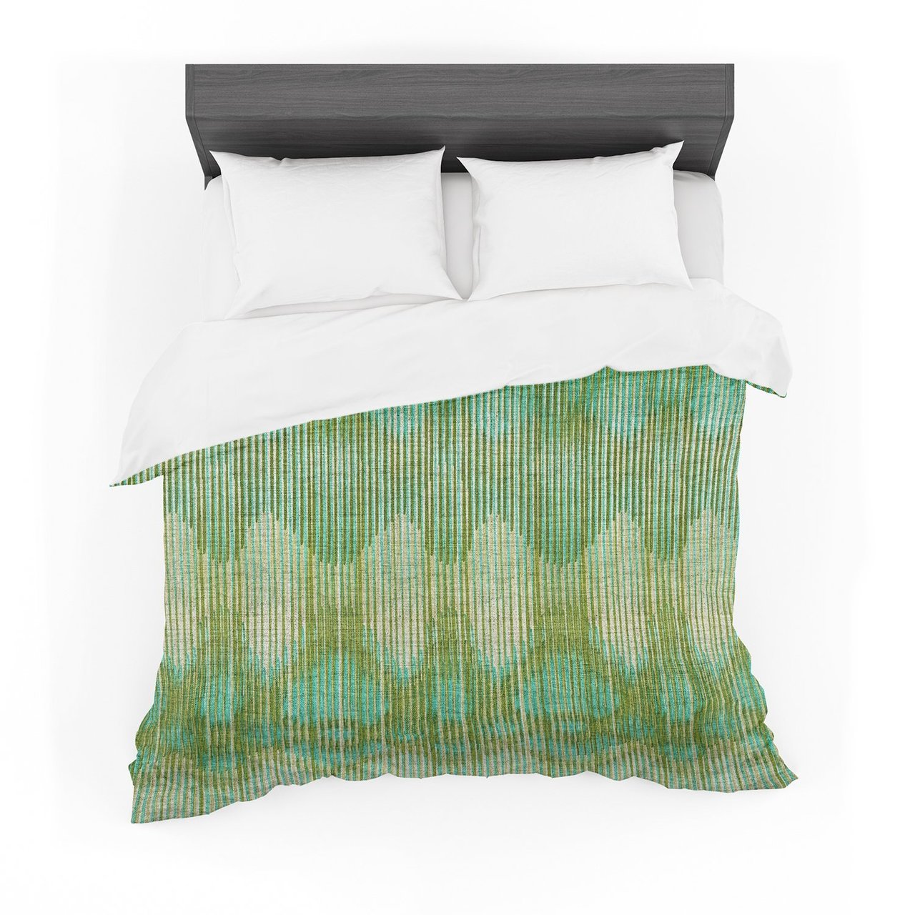 Michelle Drew ‘Vintage Ikat Green Gold’ Gold Green Featherweight3D Customized Duvet Cover Bedding Sets