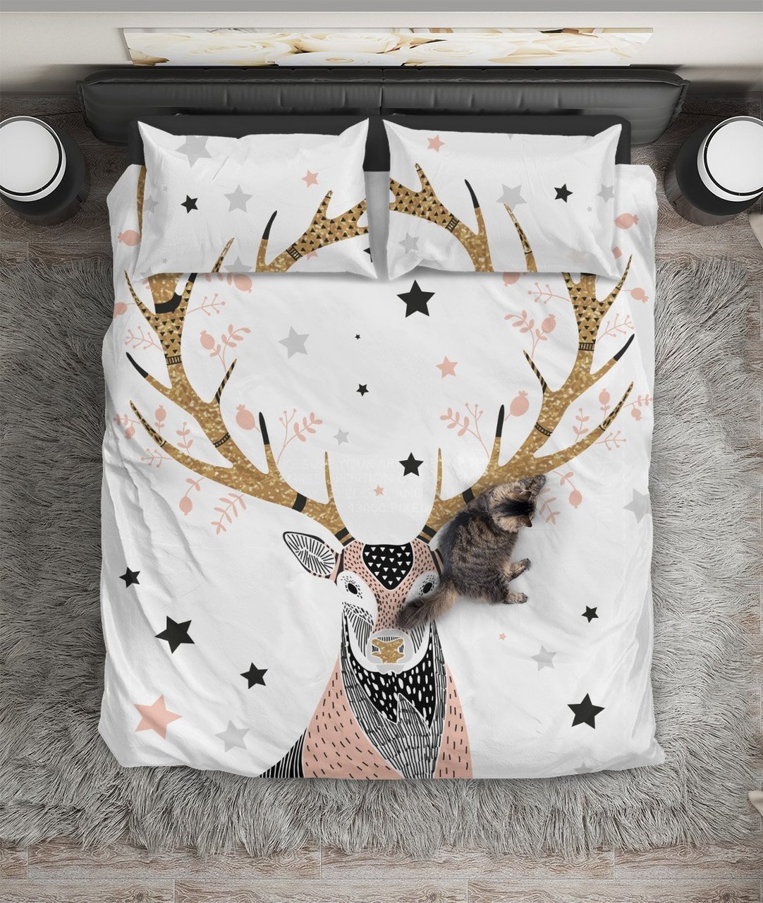 Mighty Elk With tars ART HOP 3D Customized Duvet Cover Bedding Sets