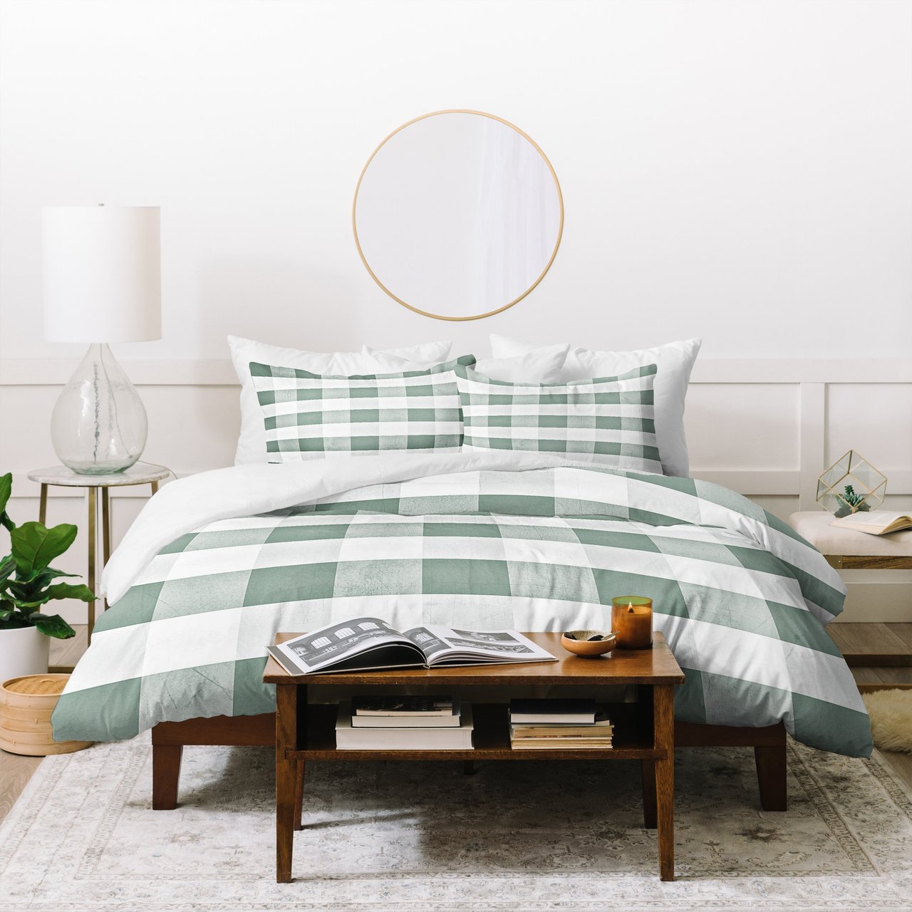 Monika Strigel FARMHOUSE SHABBY GINGHAM EUCALYPTUS CHECKERED PLAID Duvet Cover