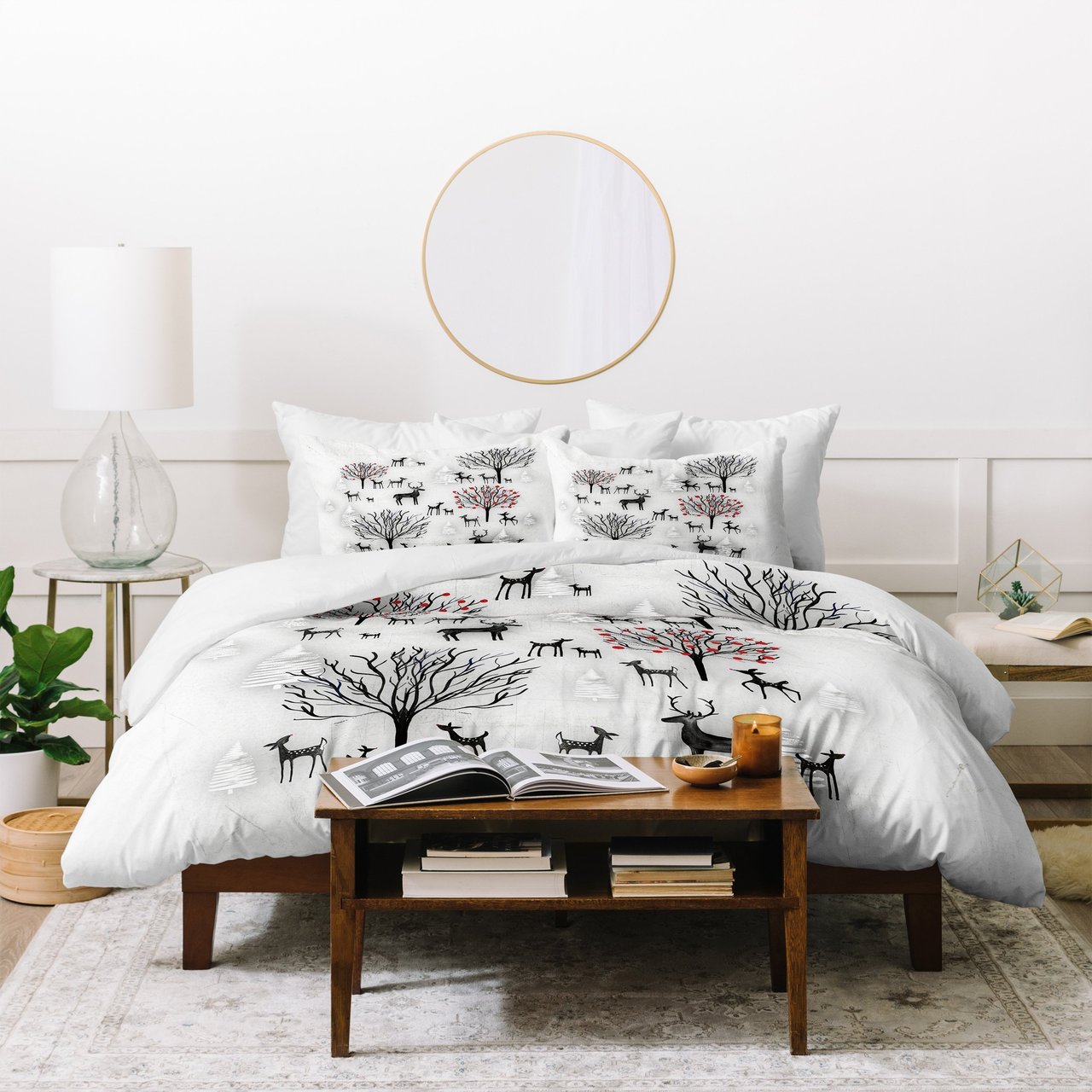 Monika Strigel FARMHOUSE WINTER DEER AND FOREST Duvet Cover