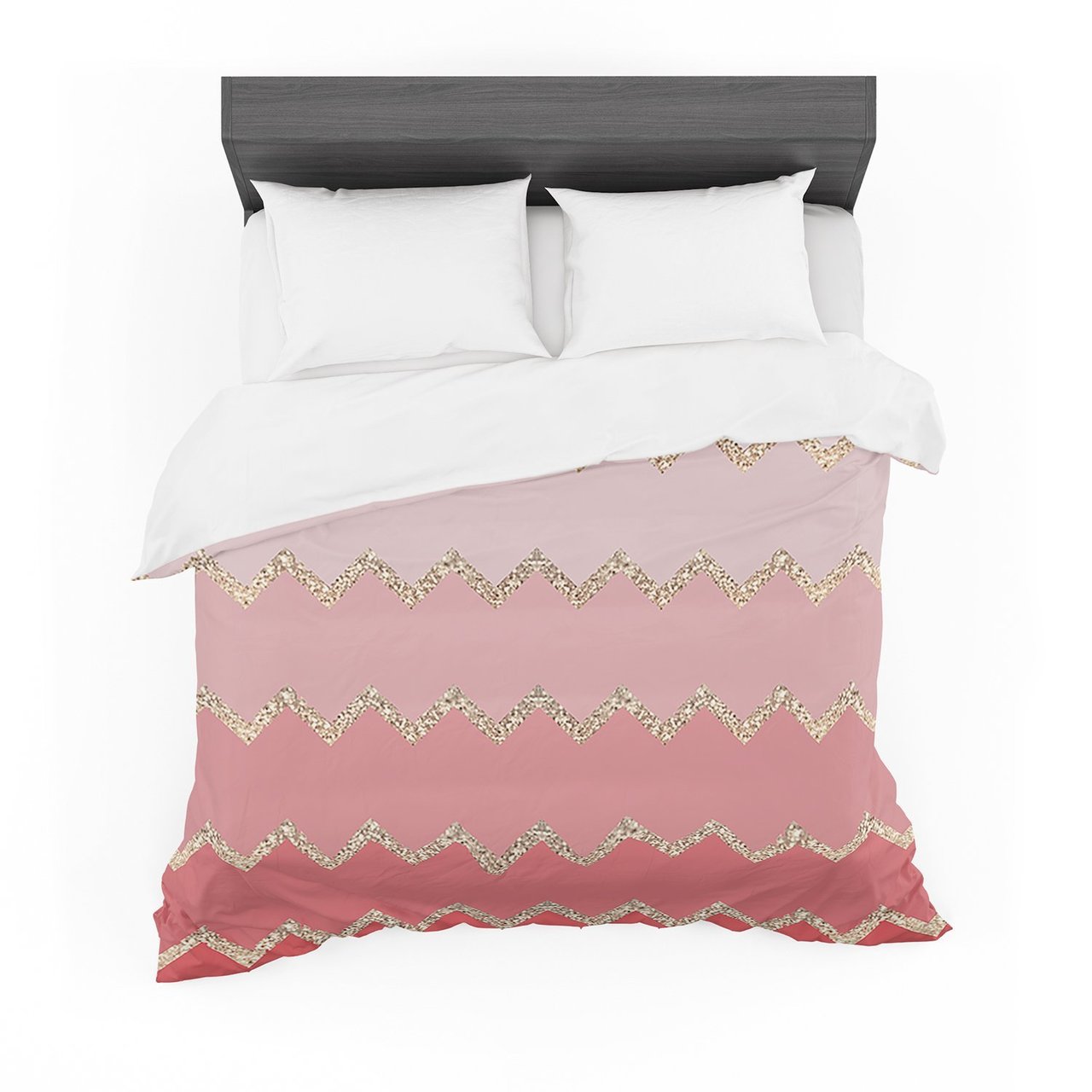 Monikatrigel ‘Avalon Coral Ombre’ Pink Chevron Featherweight3D Customized Duvet Cover Bedding Sets