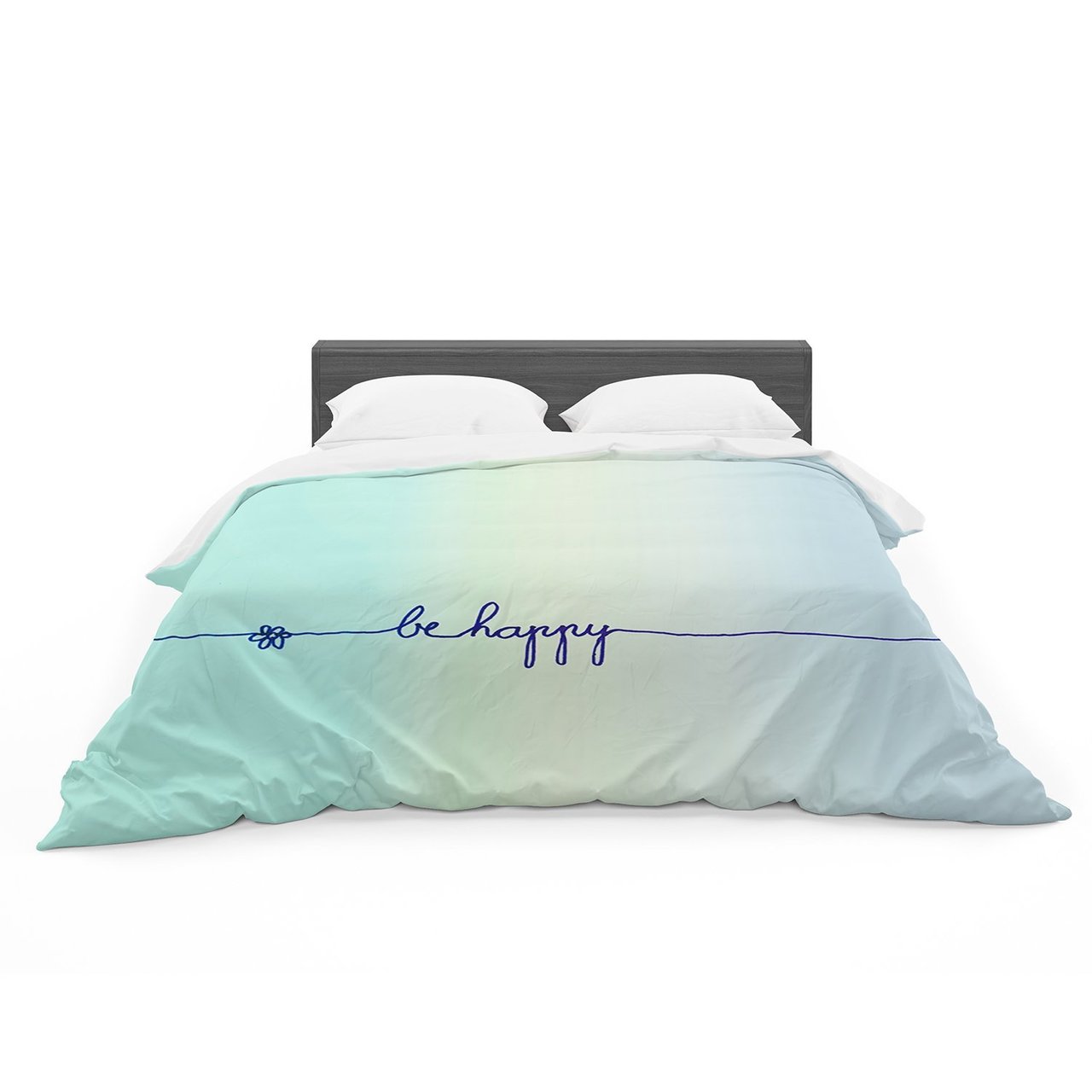 Monikatrigel ‘Be Happy Aqua’imple Blue Featherweight3D Customized Duvet Cover Bedding Sets