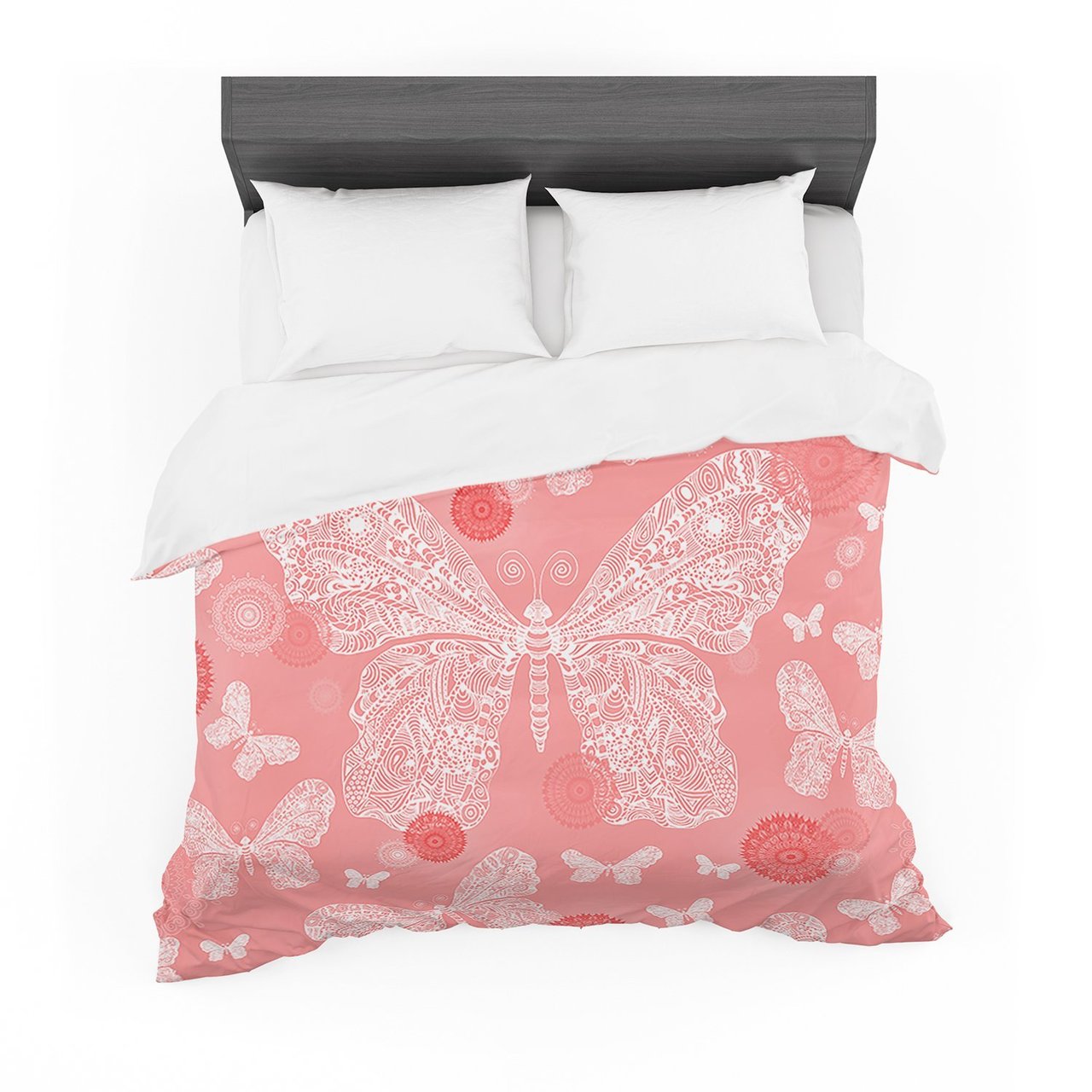 Monikatrigel ‘Butterfly Dreams Coral’ Pink White Featherweight3D Customized Duvet Cover Bedding Sets