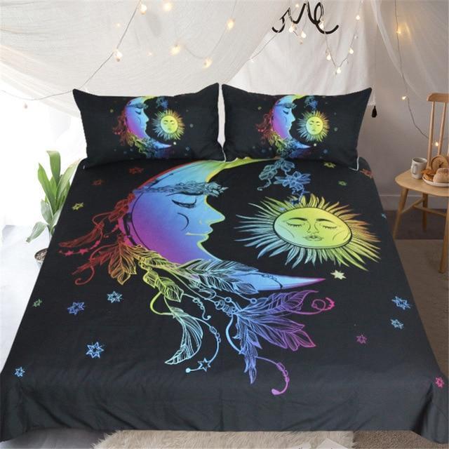 Moon Accompaniesun Colorful Printed Kingize Vintage Home Textiles High Quality3D Customized Duvet Cover Bedding Sets