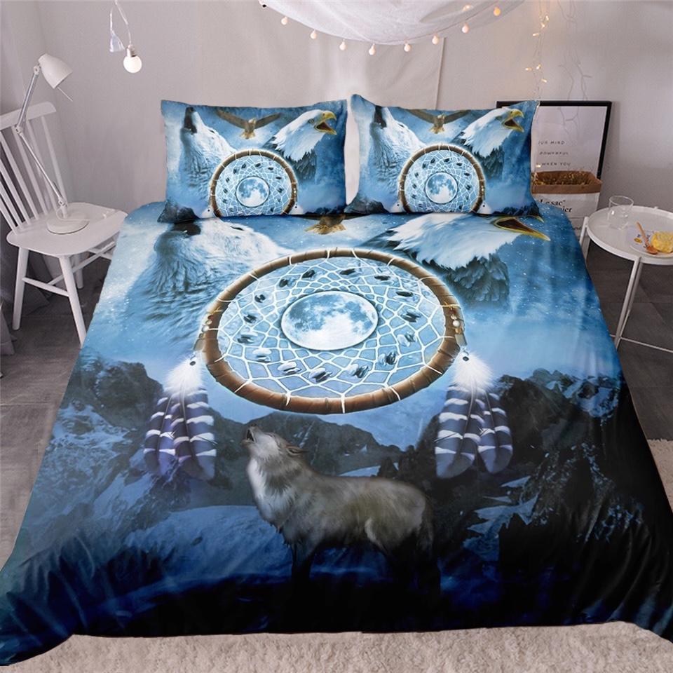 Moon Dreamcatcher With Howling Wolves 3D Customized Duvet Cover Bedding Sets