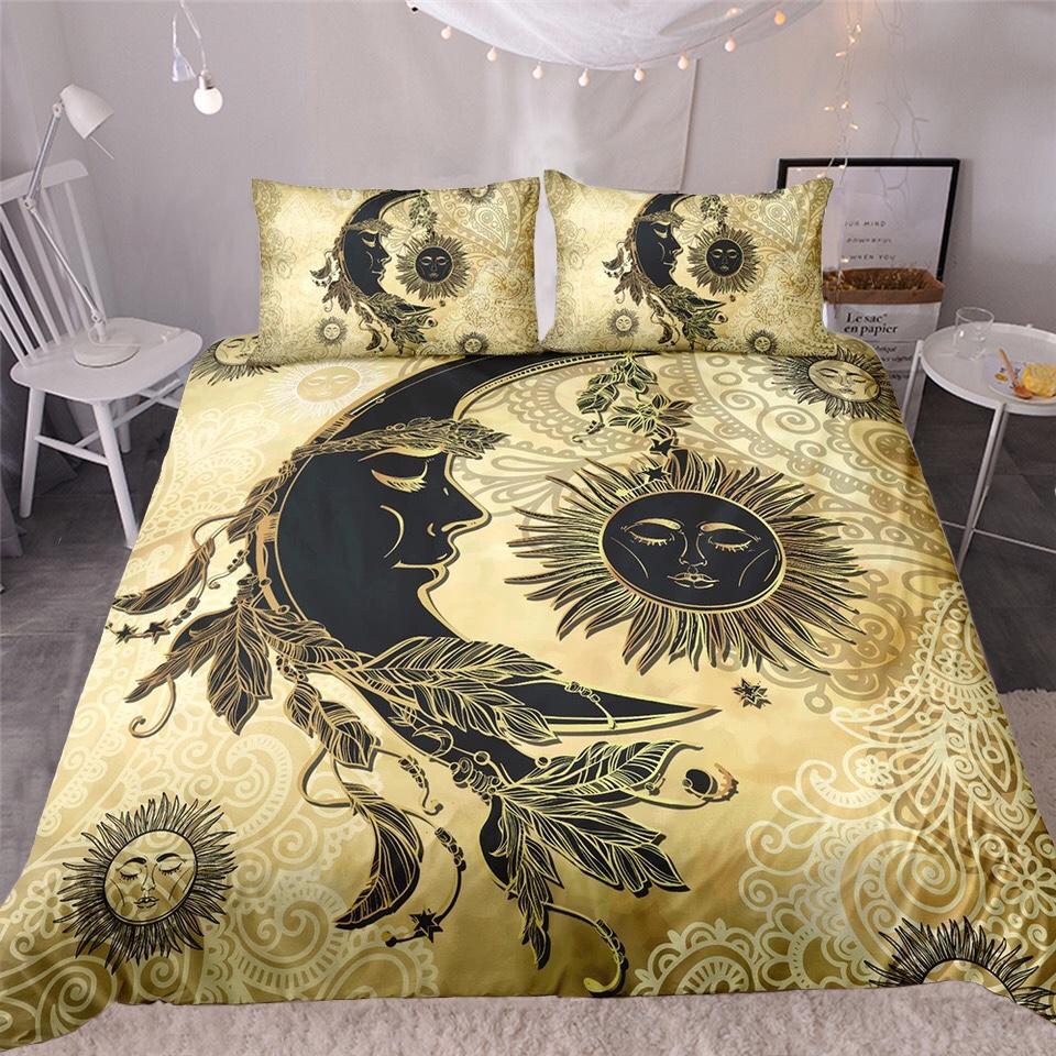 Moon &un On Golden Background 3D Customized Duvet Cover Bedding Sets