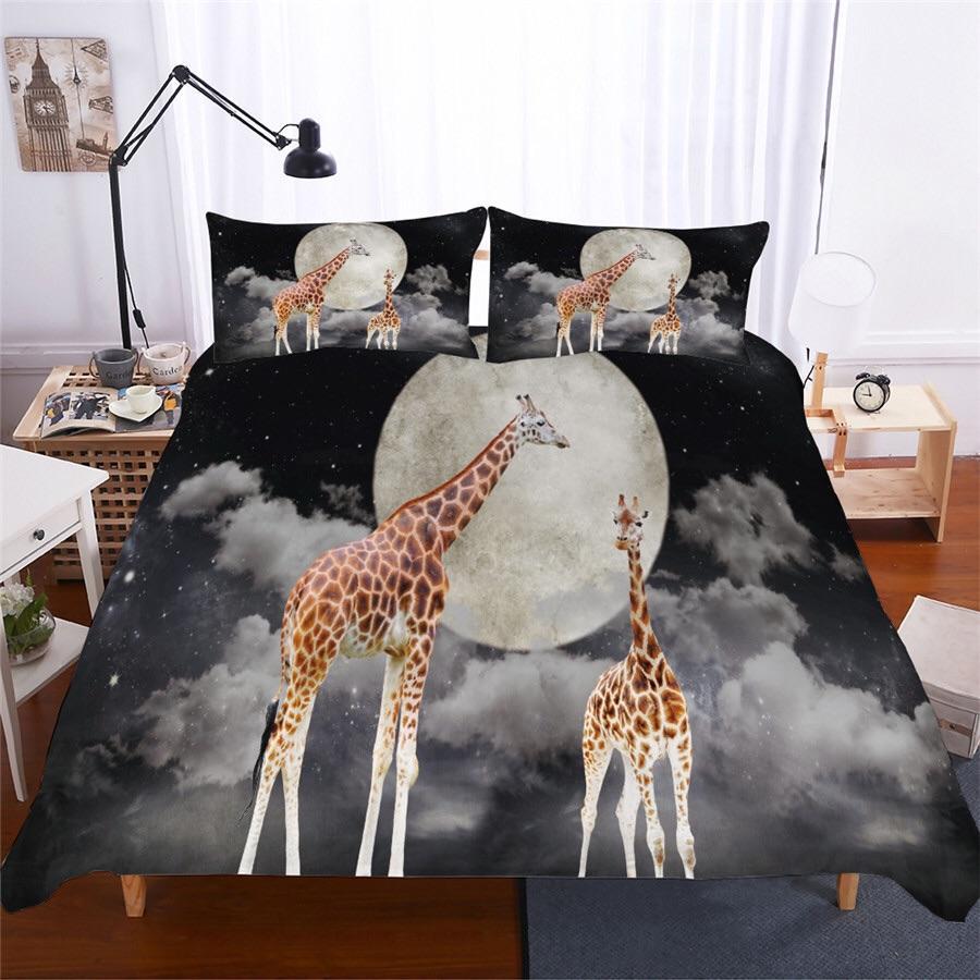 Mother & Baby Giraffes in The Moonlight 3D Customized Duvet Cover Bedding Sets