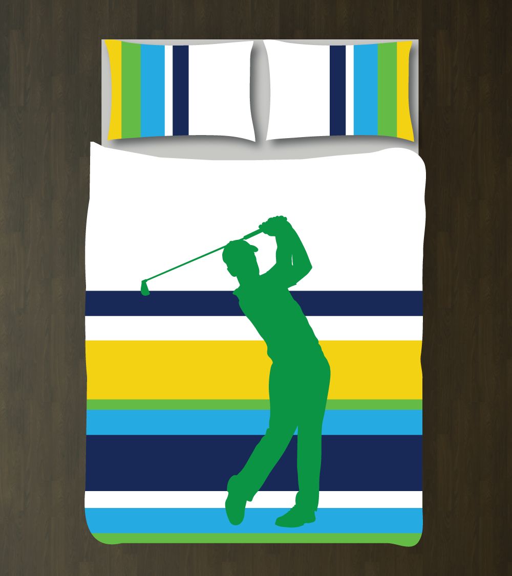 Mulit Striped Golf Silhouette Bedding Set Customized Duvet Cover| Yellow, Green, Navy, Turquoise