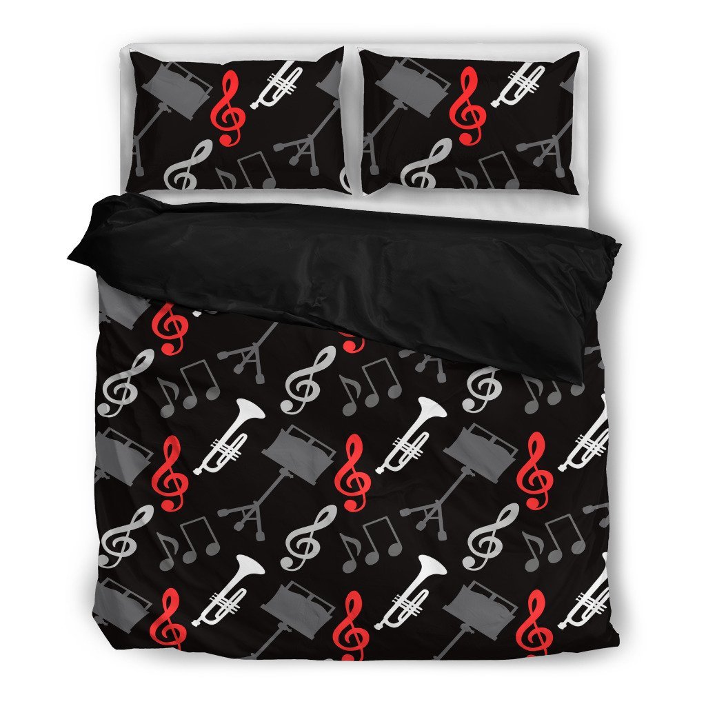Music Notes and Trumpet Black 3D Customized Duvet Cover Bedding Sets