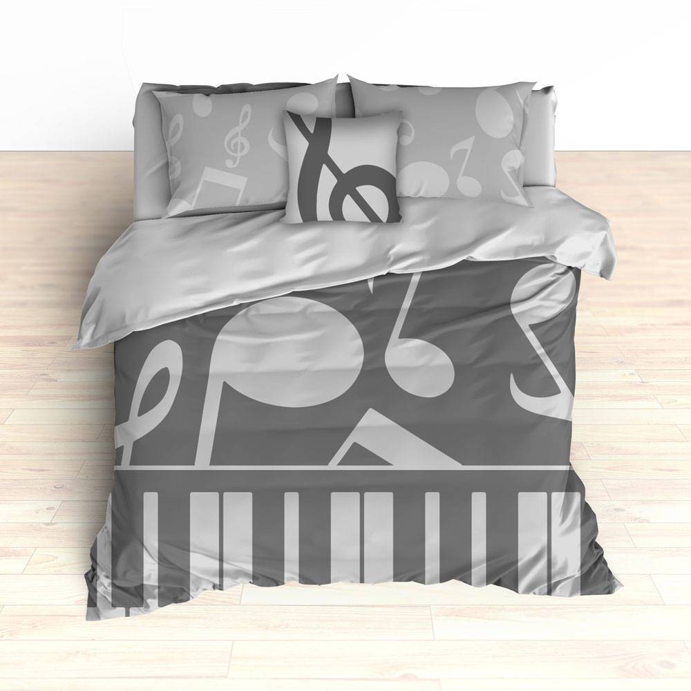 Music Notes Bedding, Piano Keyboard Theme, Music Theme, Personalized, Silver Colors, Music Nursery, Musical Bedroom Decor, Music Notes Decor