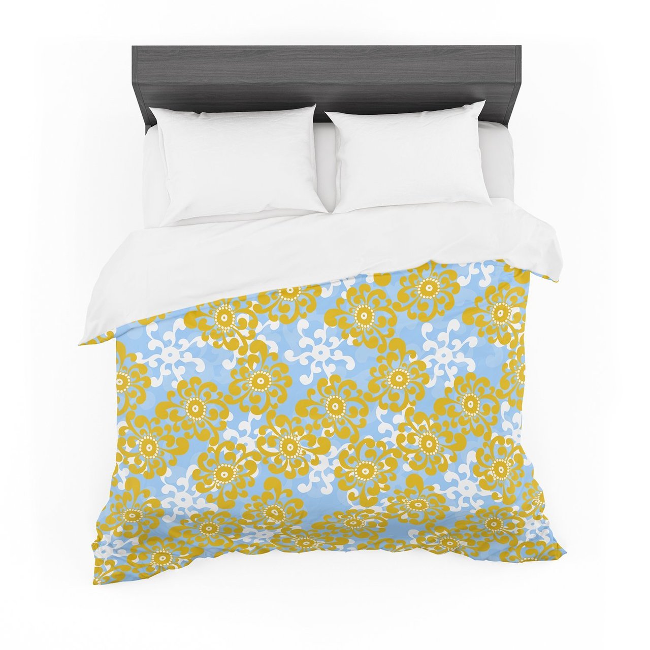 Nanditaingh ‘Blue and Yellow Flowers Alternate’ Gold Floral Cotton3D Customized Duvet Cover Bedding Sets