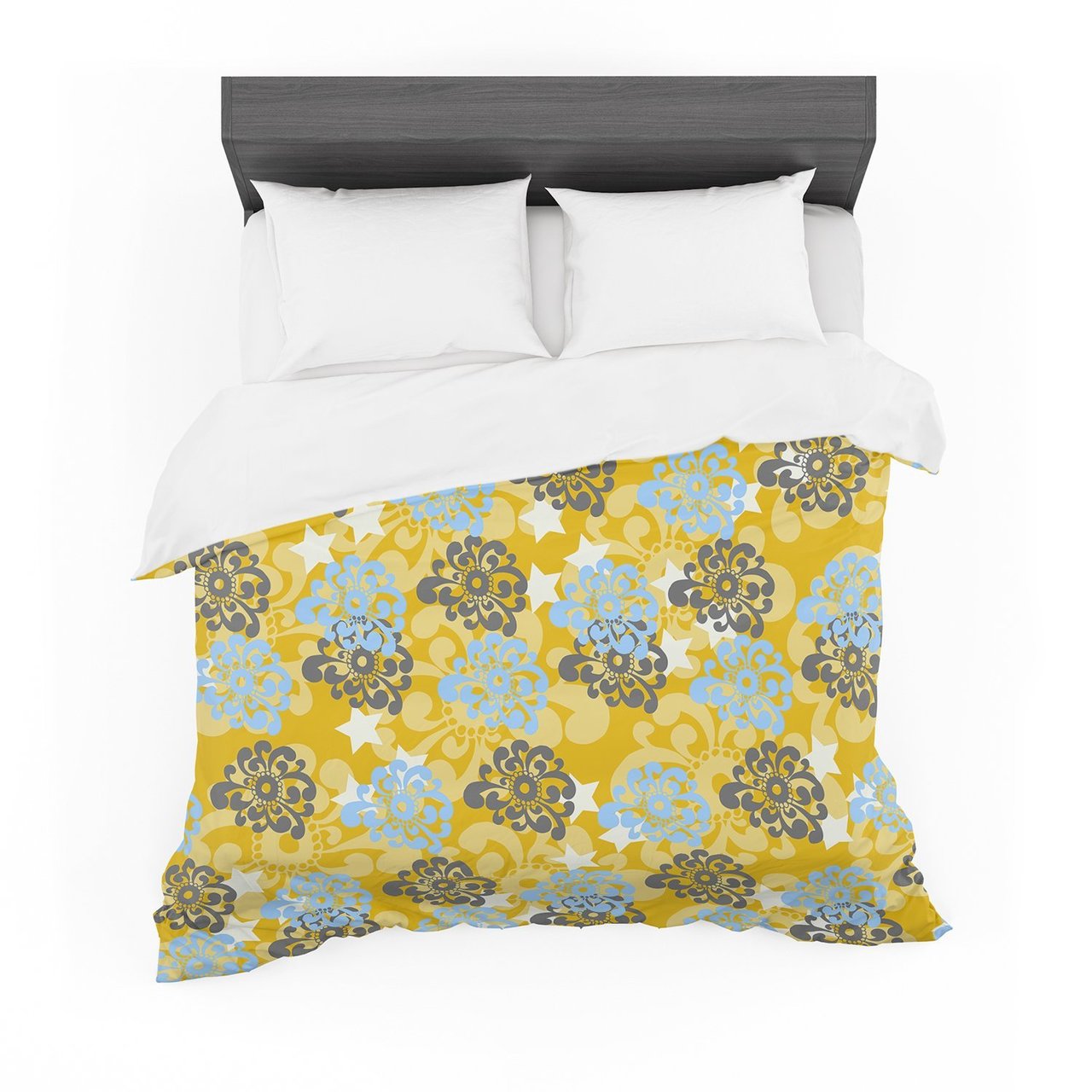 Nanditaingh ‘Blue and Yellow Flowers ‘ Gold Floral Cotton3D Customized Duvet Cover Bedding Sets