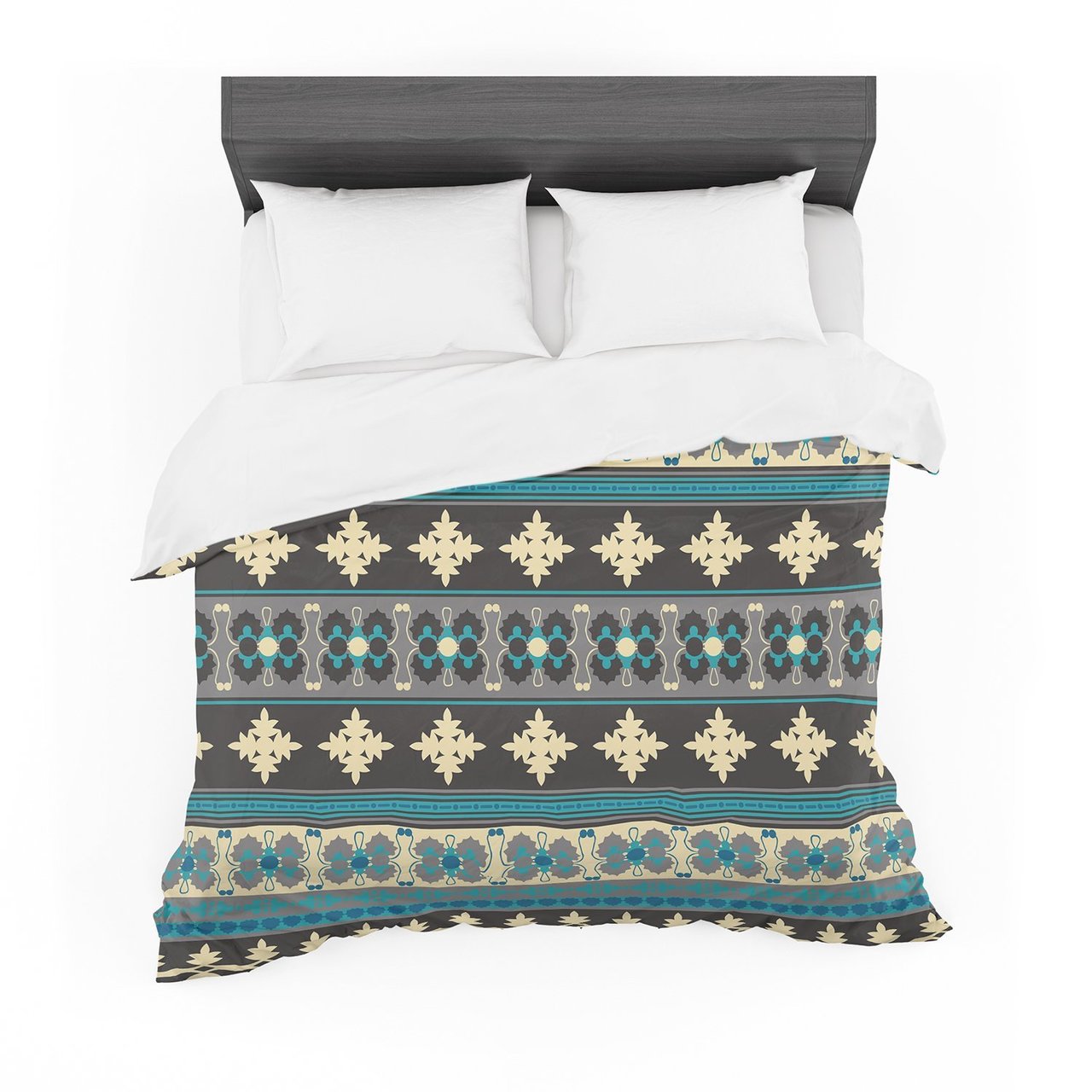 Nanditaingh ‘Borders Blue’ Teal Yellow Featherweight3D Customized Duvet Cover Bedding Sets