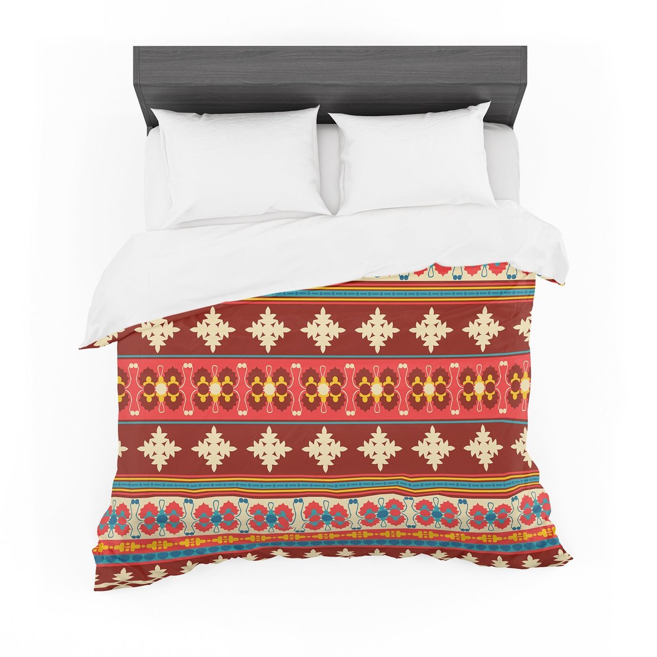 Nanditaingh ‘Borders Red’ Maroon Featherweight3D Customized Duvet Cover Bedding Sets