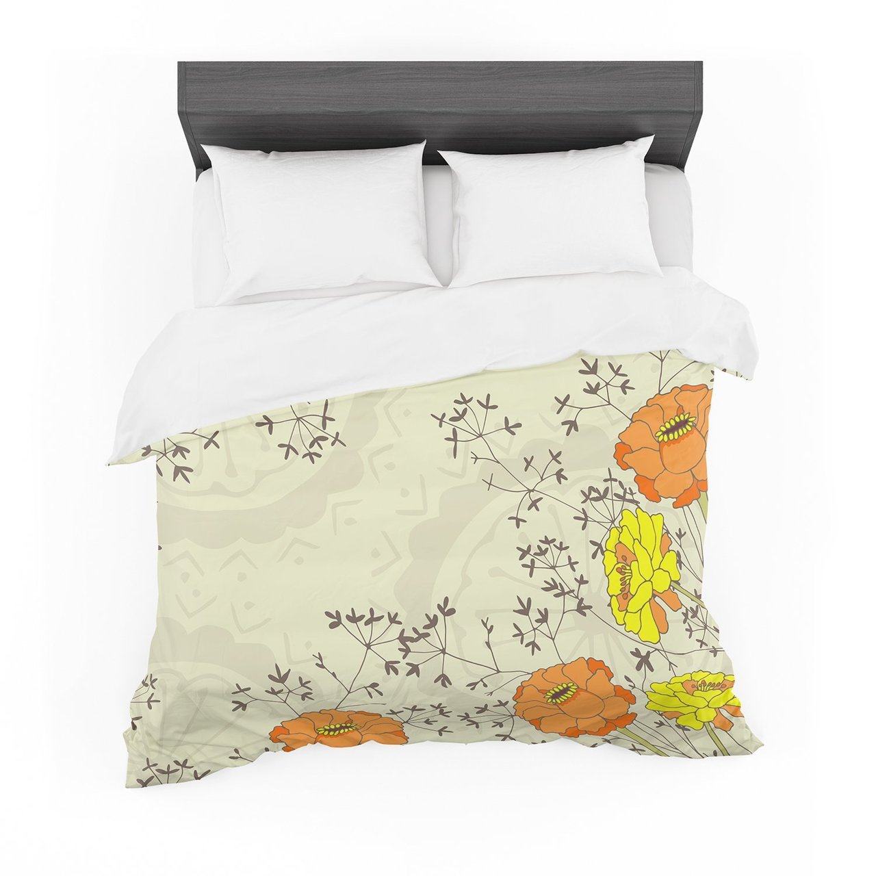 Nanditaingh ‘Flowers and Twigs’ Tan Orange Cotton3D Customized Duvet Cover Bedding Sets
