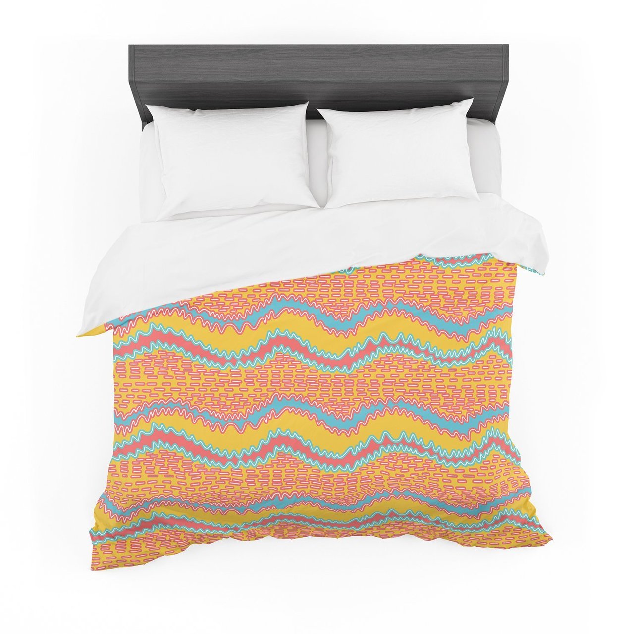 Nanditaingh ‘Pink Waves’ Orange Yellow Cotton3D Customized Duvet Cover Bedding Sets