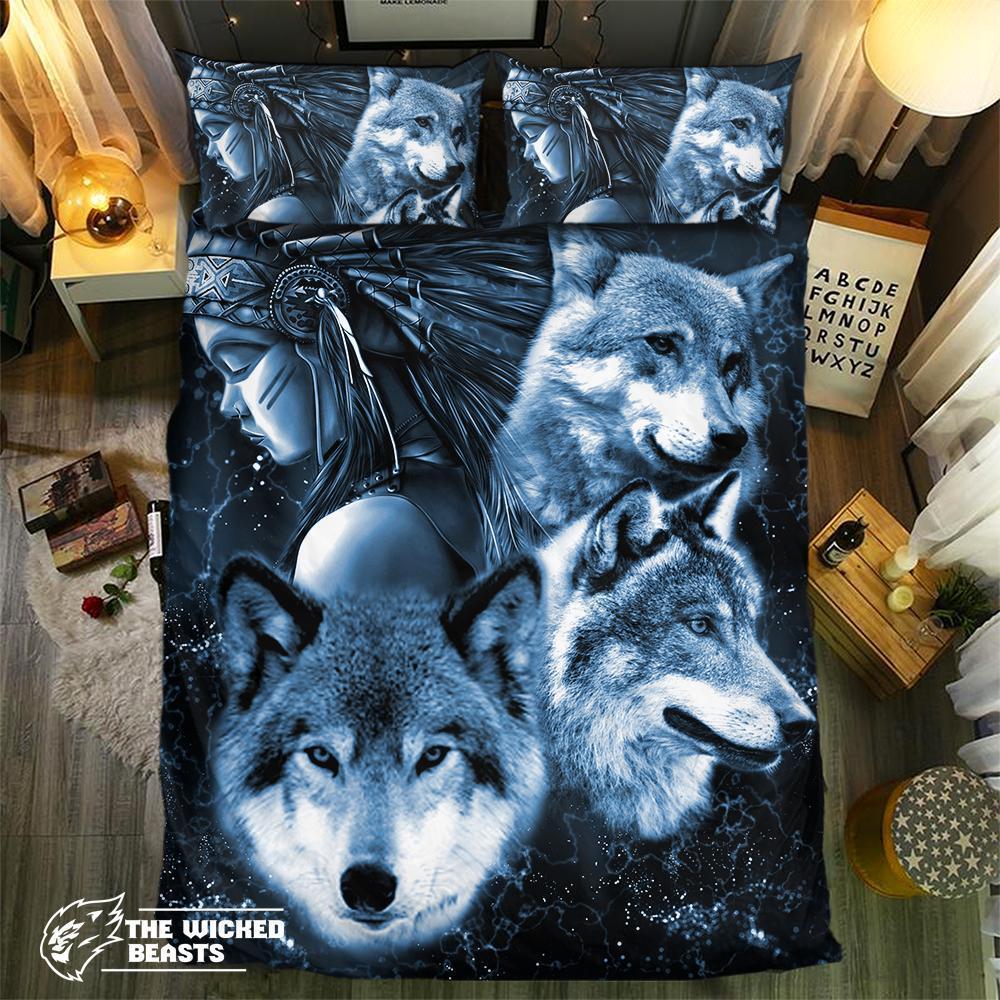 Native Girl And Wolves 092133D Customized Duvet Cover Bedding Sets