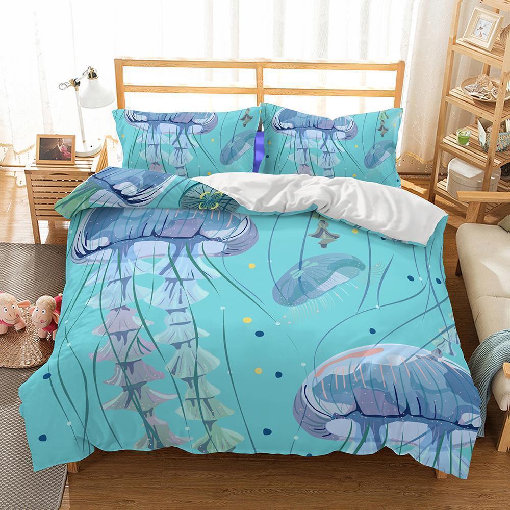 Natural Scenery Jellyfish Bedding Sets Cover Comforter Bedroom Pillows Bedding Queen