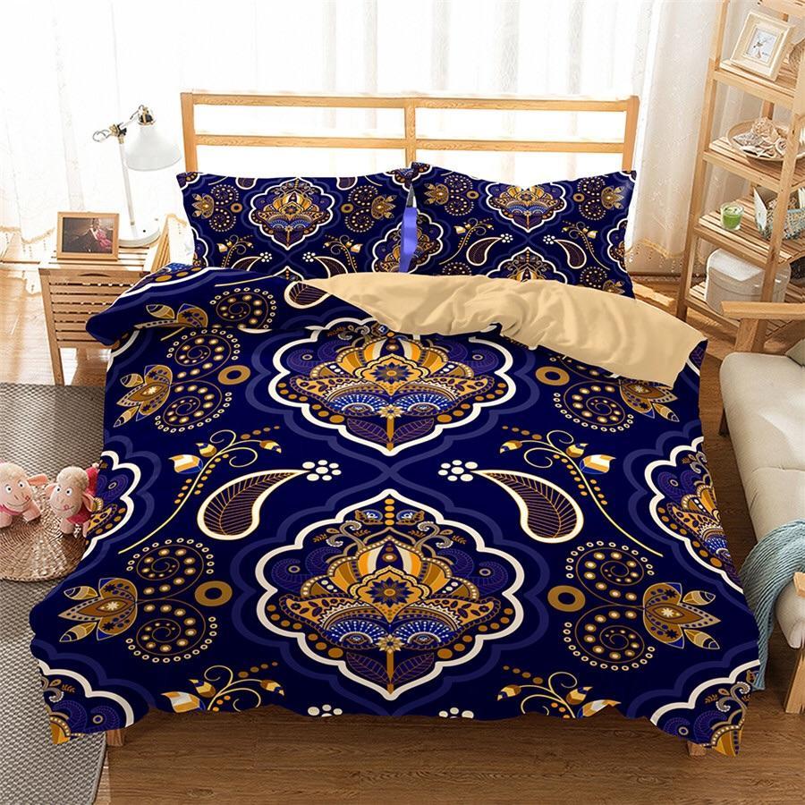 Navy Blue & Gold Bohemian 3D Customized Duvet Cover Bedding Sets
