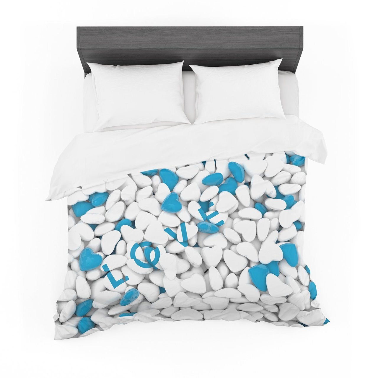 Nick Atkinson ‘Hearts Love’ Blue White Cotton3D Customized Duvet Cover Bedding Sets