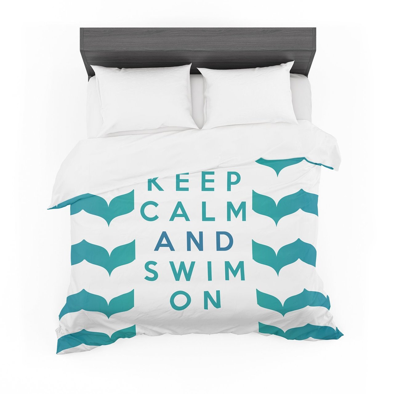 Nick Atkinson ‘Keep Calm andwim On’ Teal White Cotton3D Customized Duvet Cover Bedding Sets