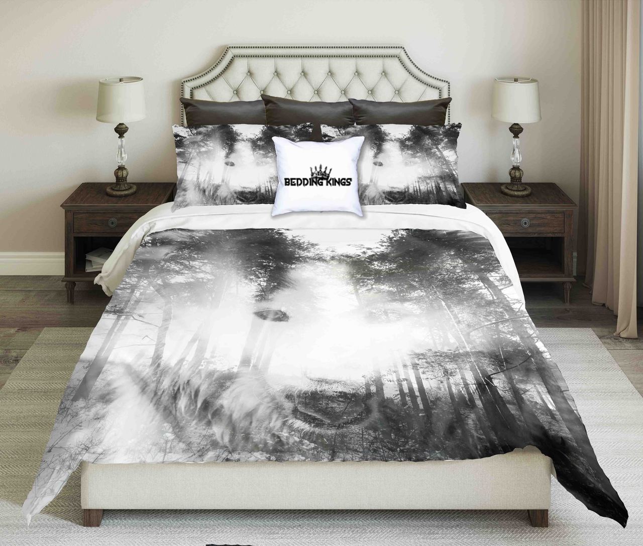 Night Background With Mystical Wolf inpooky Forest | kings3D Customized Duvet Cover Bedding Sets