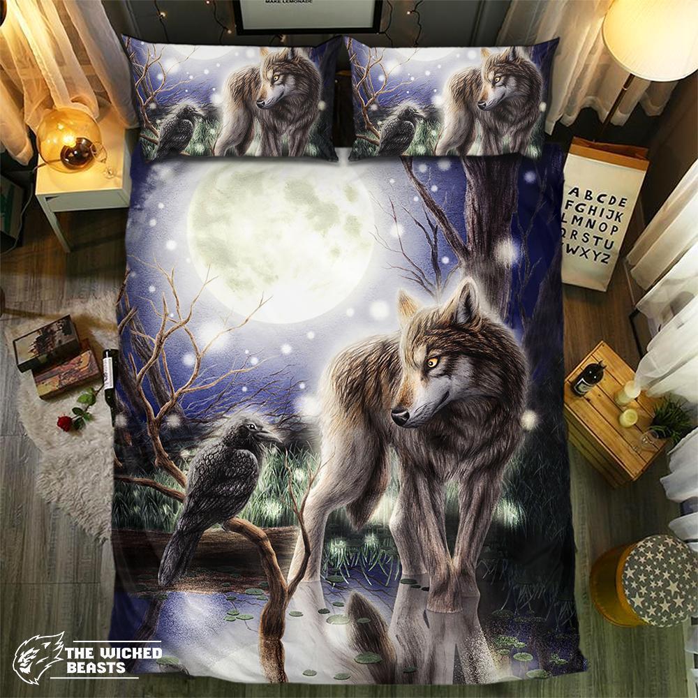 Night Glowing Wolf And Raven 092193D Customized Duvet Cover Bedding Sets