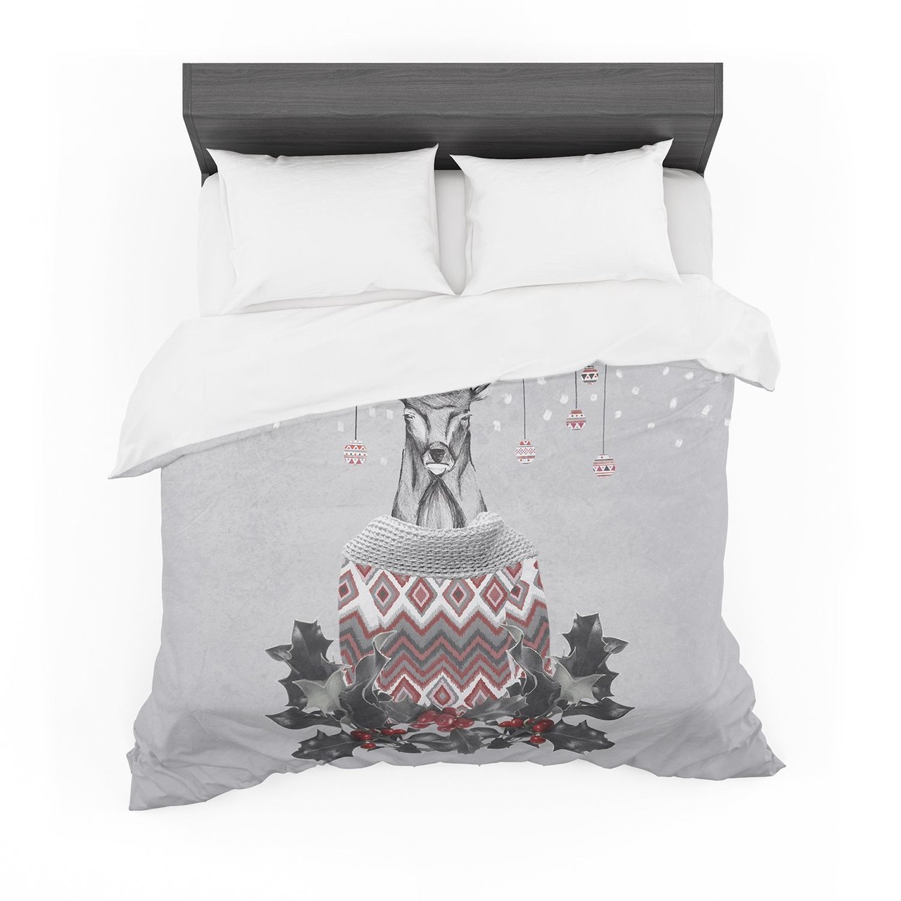 Nika Martinez ‘Christmas Deernow’ White Holiday Cotton3D Customized Duvet Cover Bedding Sets