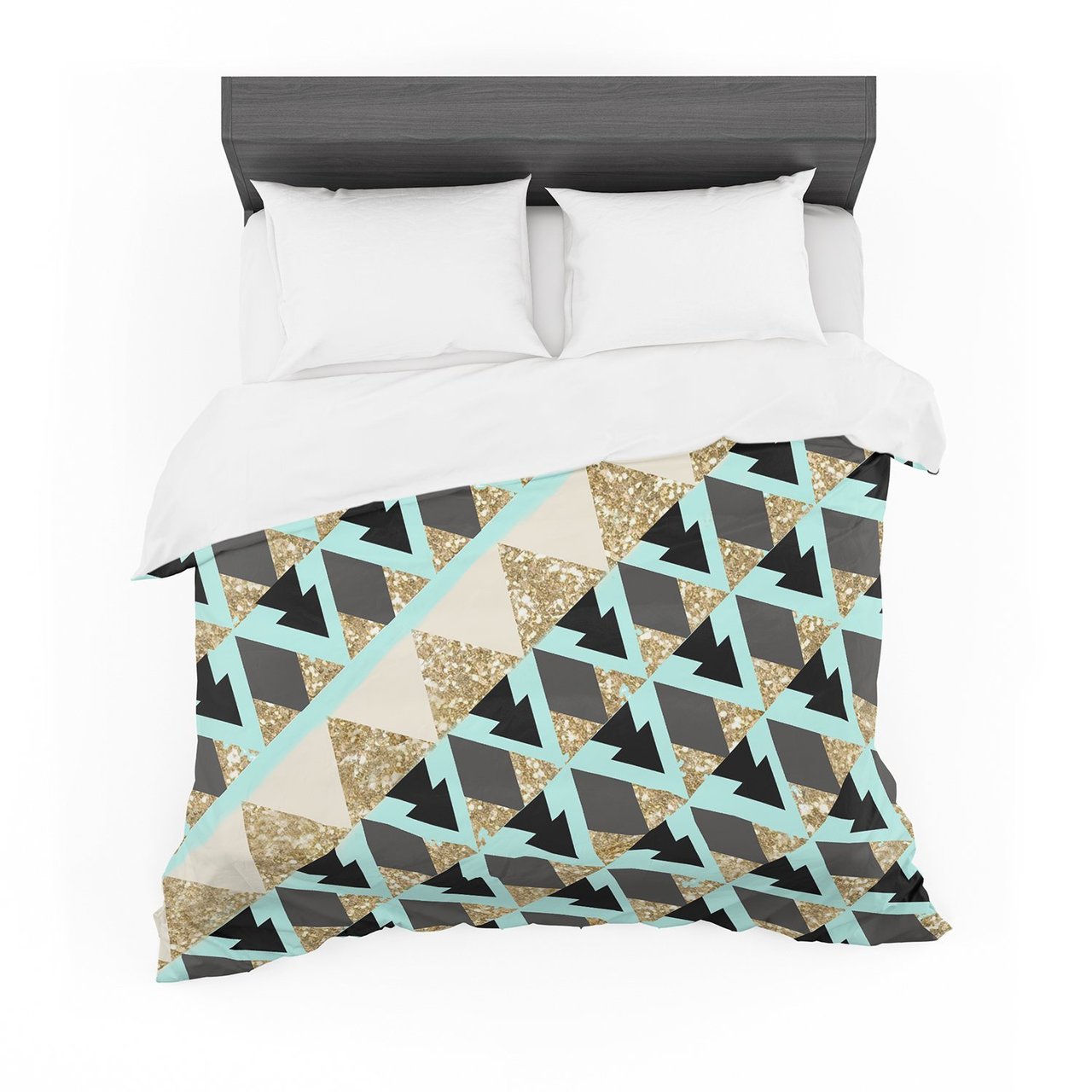 Nika Martinez ‘Glitter Triangles in Gold & Teal’ Blue Brown Featherweight3D Customized Duvet Cover Bedding Sets