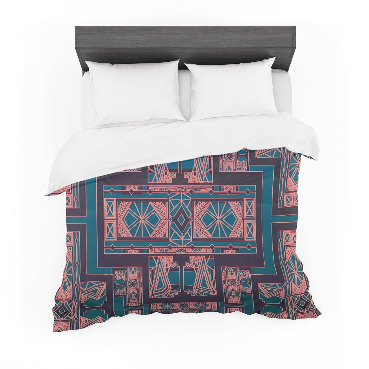 Nika Martinez ‘Golden Art Deco Blue & Coral’ Cotton3D Customized Duvet Cover Bedding Sets