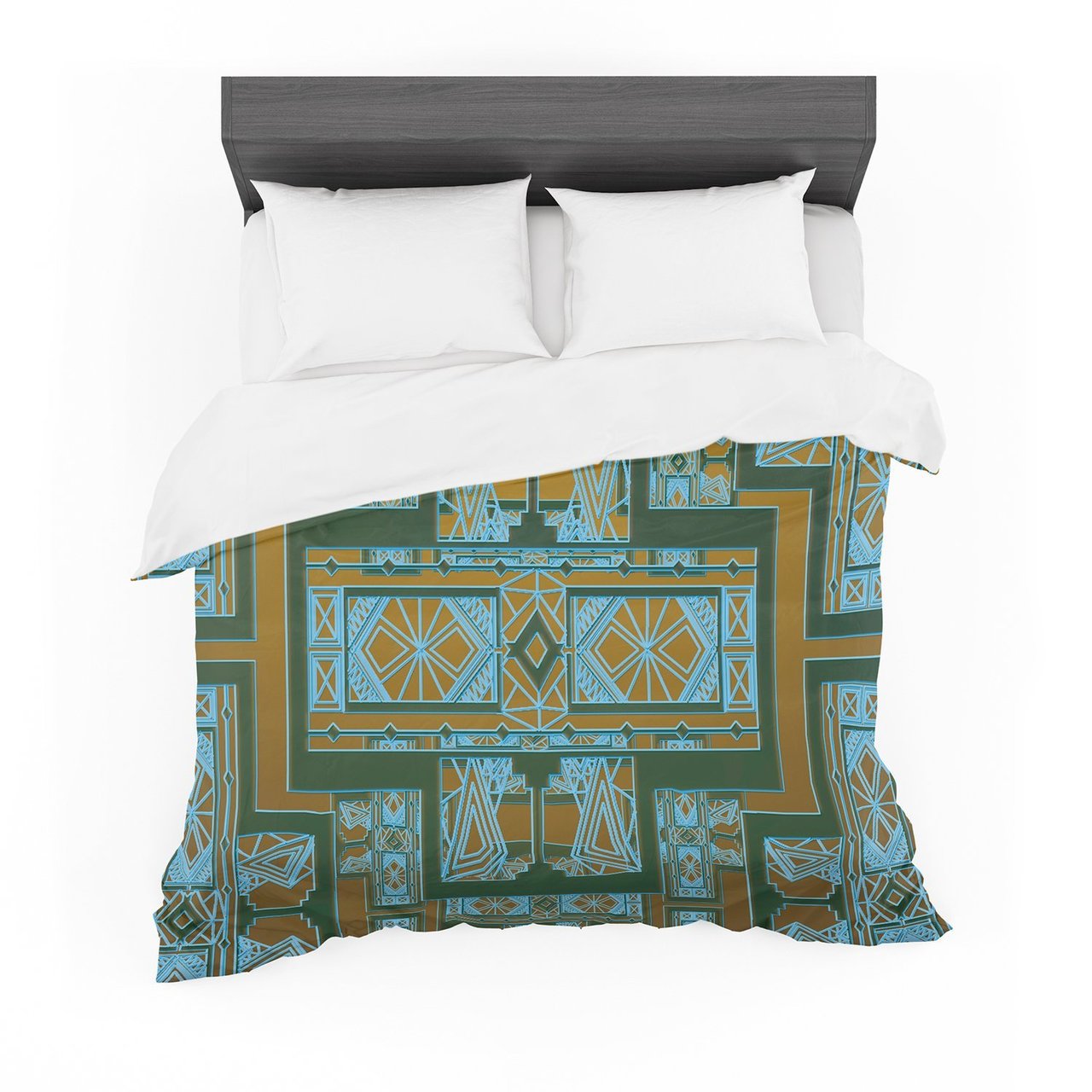 Nika Martinez ‘Golden Art Deco Green & Blue’ Cotton3D Customized Duvet Cover Bedding Sets