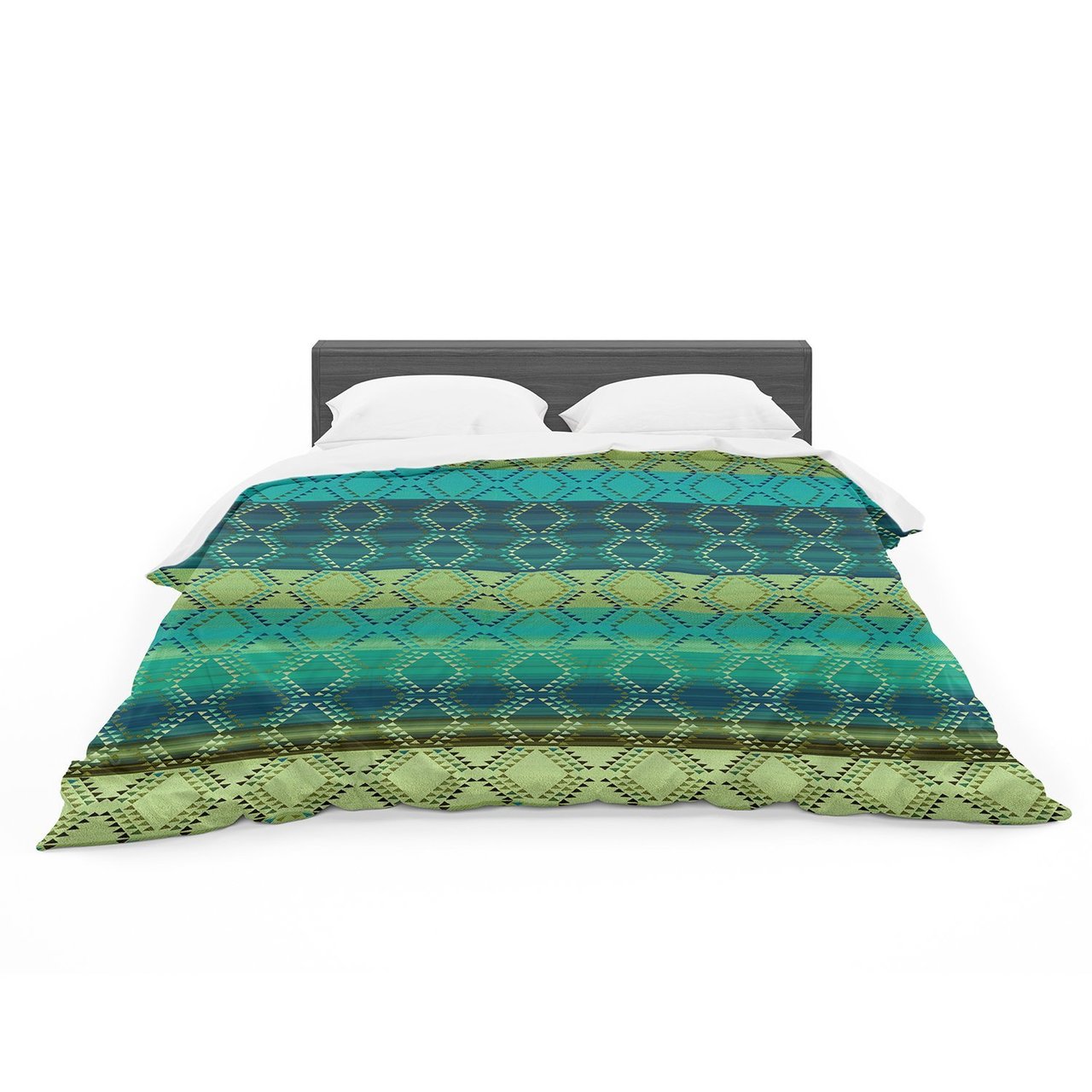 Nina May ‘Denin Diamond Gradient Green’ Turquoise Emerald Featherweight3D Customized Duvet Cover Bedding Sets