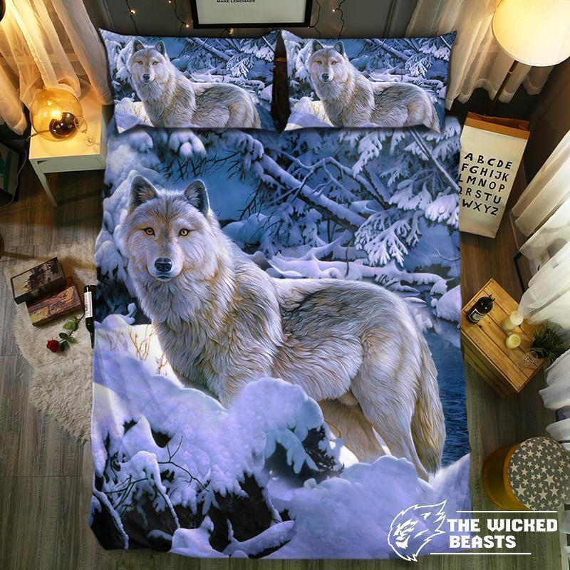 now White Wolf3D Customized Duvet Cover Bedding Sets