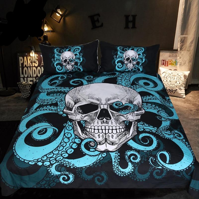 Octopus andkull Blue 3D Customized Duvet Cover Bedding Sets