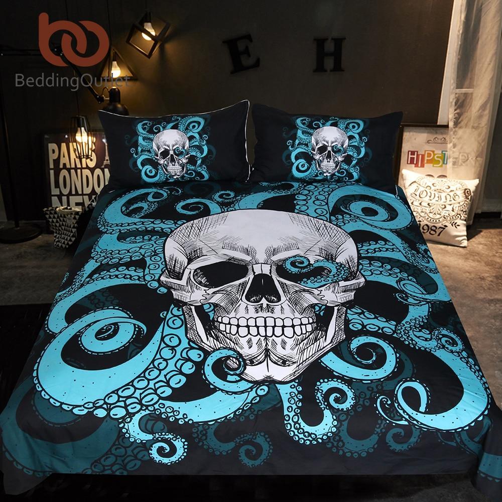 Octopus andkull Blue Tentacles Hand et Gothic Bedclothes Vintage Home Textiles 3D Customized Duvet Cover Bedding Sets