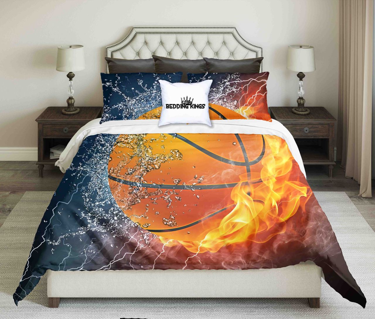 Orange Basketball On FireWater Design | kings3D Customized Duvet Cover Bedding Sets