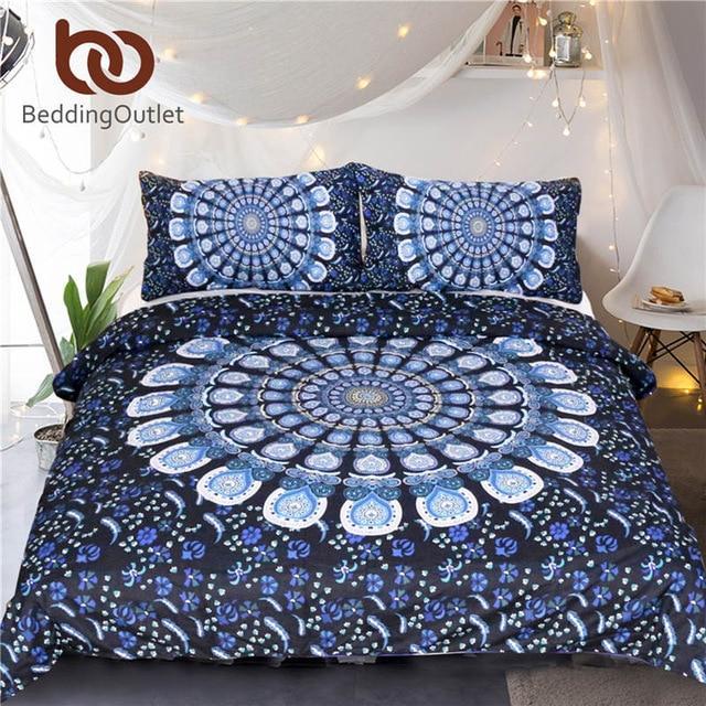 Orange Blue Mandala Floral et Bohemian Flower Boho Queenize oft3D Customized Duvet Cover Bedding Sets