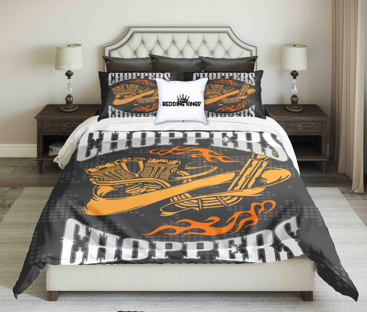 Orange Yellow On Black Background Choppers Design | kings3D Customized Duvet Cover Bedding Sets