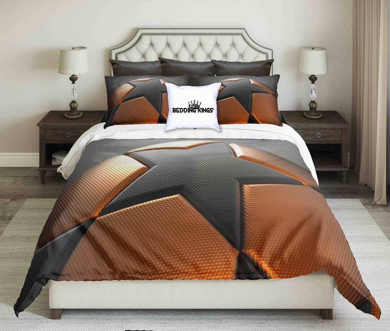 OrangeGrey Basketball On Light Grey Background Design | kings3D Customized Duvet Cover Bedding Sets