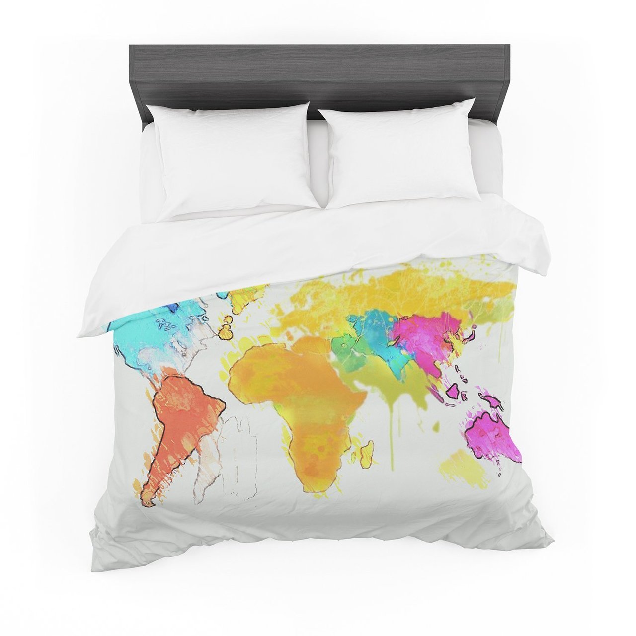 Oriana Cordero ‘World Map’ Rainbow White Featherweight3D Customized Duvet Cover Bedding Sets