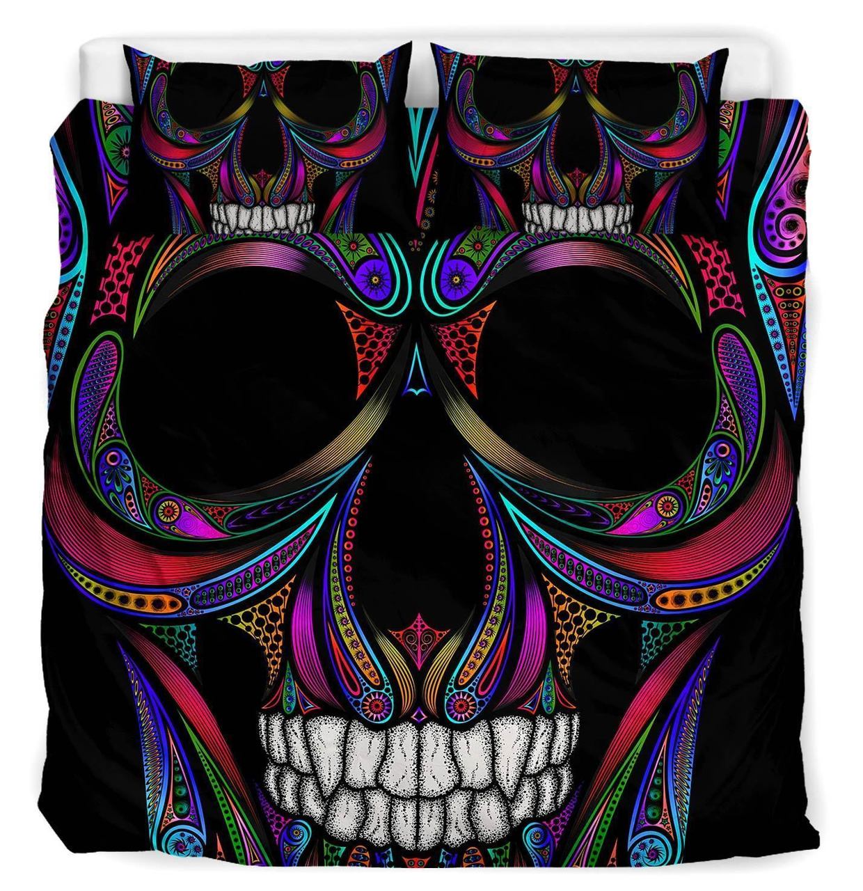 Ornamental Colorful Pink Skull Bedding Set