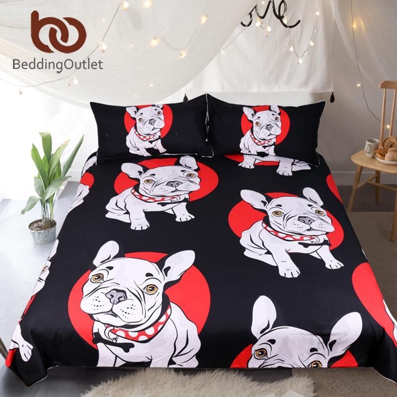 Outl Bulldog Black and Red Quilt Cover With s Cartoon Pug Dog Home Textiles for Kids 3 Piece 3D Customized Duvet Cover Bedding Sets
