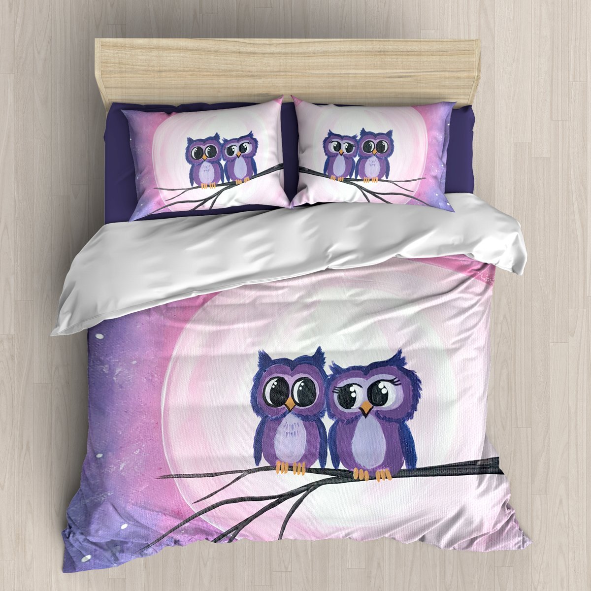 Owl and Moon 3D Customized Duvet Cover Bedding Sets
