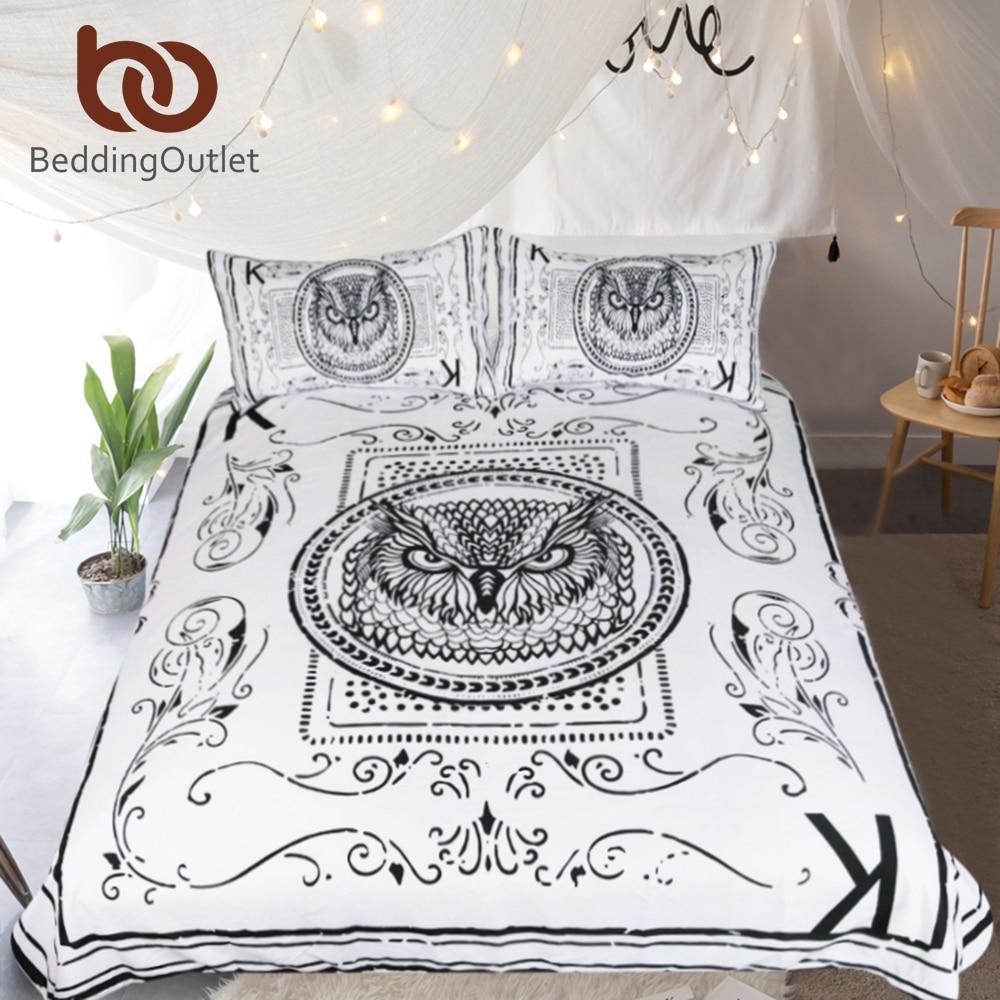 Owl Animal Card Printed et for Kids White and Black Bed Cover Classical Bedclothes 3D Customized Duvet Cover Bedding Sets
