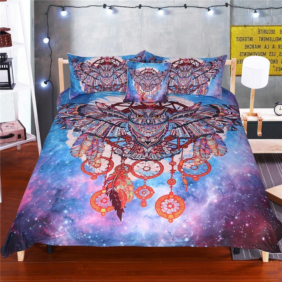 Owl Dreamcatcher Galaxy ART HOP 3D Customized Duvet Cover Bedding Sets